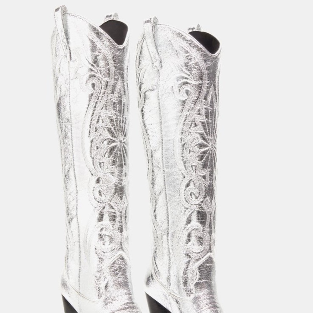 Steve Madden Lasso Silver Embossed Women's Cowboy Boots - Picture 5 of 9